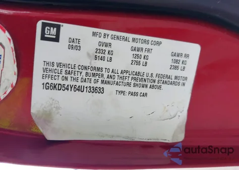 2004 Cadillac Deville Standard from USA, damaged, VIN 1G6KD54Y64U133633